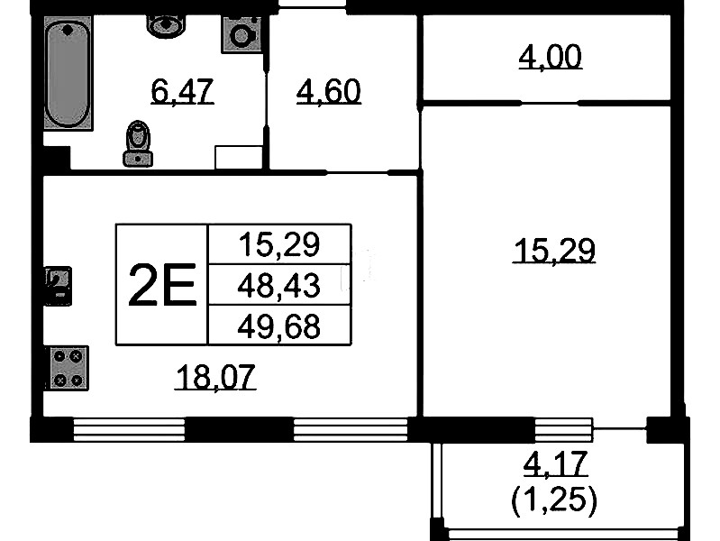 1-комнатная квартира 49.68 м², 7/9 эт., ЖК «Бакунина 33»